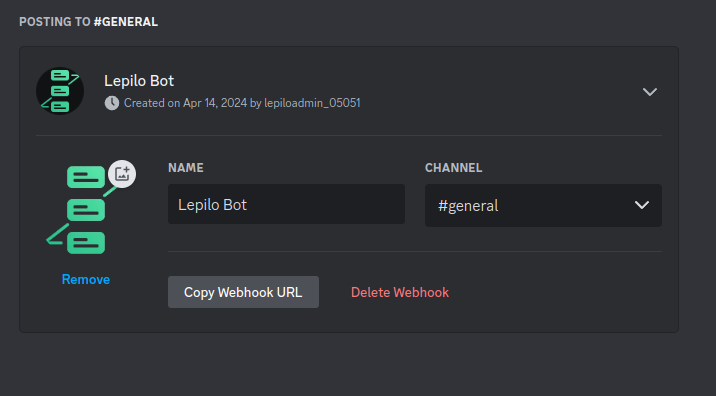 Shows newly created webhook